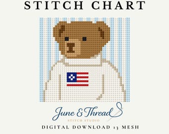 Gráfico de bordado y punto de cruz para adorno o adorno de bolso de osito de peluche (descarga digital en PDF)