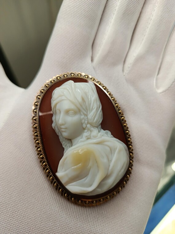 14k Gold Hardstone Cameo Brooch since 1860 View 3