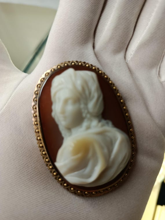 14k Gold Hardstone Cameo Brooch since 1860 View 5
