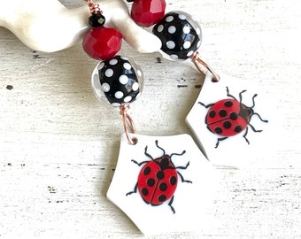 Artisan Ceramic Ladybug Earrings Bug Earrings Insect Earrings OOAK Earrings Handmade Earrings Artisan Gifts Gifts for Women Fun Earrings