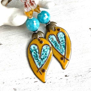 Artisan Enameled Heart Earrings Valentines Day Earrings Gifts for Women Artisan Gifts OOAK Earrings Handmade Earrings Boho Earrings