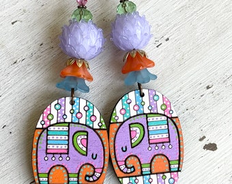 Artisan Wood Elephant Earrings Elephant Jewelry Elephant Lover Gifts OOAK Earrings Boho Earrings Gifts for Women Gift Ideas Animal Earrings