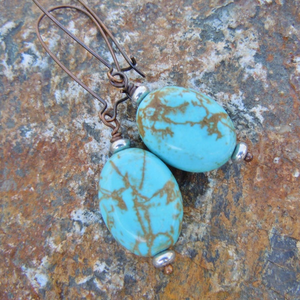Turquoise Copper Silver Earrings Gemstone Jewelry