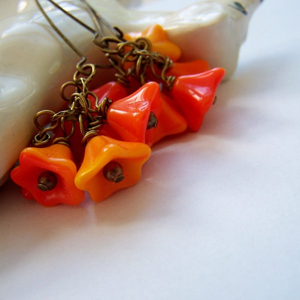 Flower Earrings Czech Glass Orange Summer