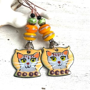 Artisan Enameled Cat Earrings Gray Cats Cat Lover Earrings OOAK Earrings Gifts for Women Sassy Cats Funny Cats Artisan Gifts Gift Ideas image 2