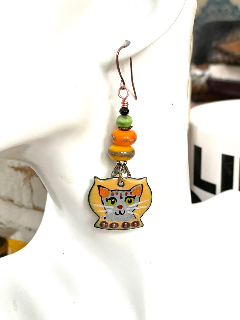 Artisan Enameled Cat Earrings Gray Cats Cat Lover Earrings OOAK Earrings Gifts for Women Sassy Cats Funny Cats Artisan Gifts Gift Ideas image 7