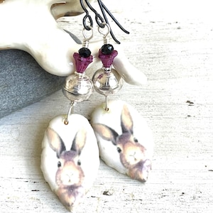 Artisan Polymer Clay Bunny Earrings Rabbit Earrings Animal Earrings OOAK Earrings Handmade Earrings Gifts for Women Gift Ideas Bunny Love