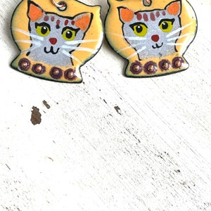 Artisan Enameled Cat Earrings Gray Cats Cat Lover Earrings OOAK Earrings Gifts for Women Sassy Cats Funny Cats Artisan Gifts Gift Ideas image 4