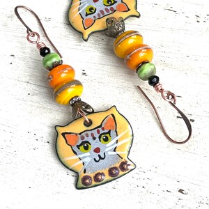 Artisan Enameled Cat Earrings Gray Cats Cat Lover Earrings OOAK Earrings Gifts for Women Sassy Cats Funny Cats Artisan Gifts Gift Ideas image 5