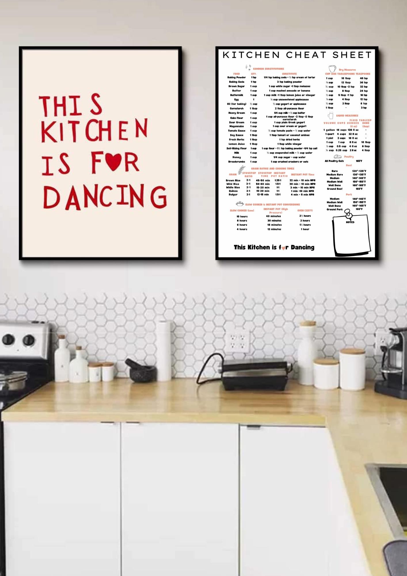 Kitchen Cheat Sheet Printable | White Cooking Substitution Chart A4 ...