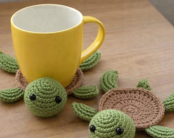 Crochet Turtle Coaster Pattern – Cute Animal Mug Coaster PDF Tutorial