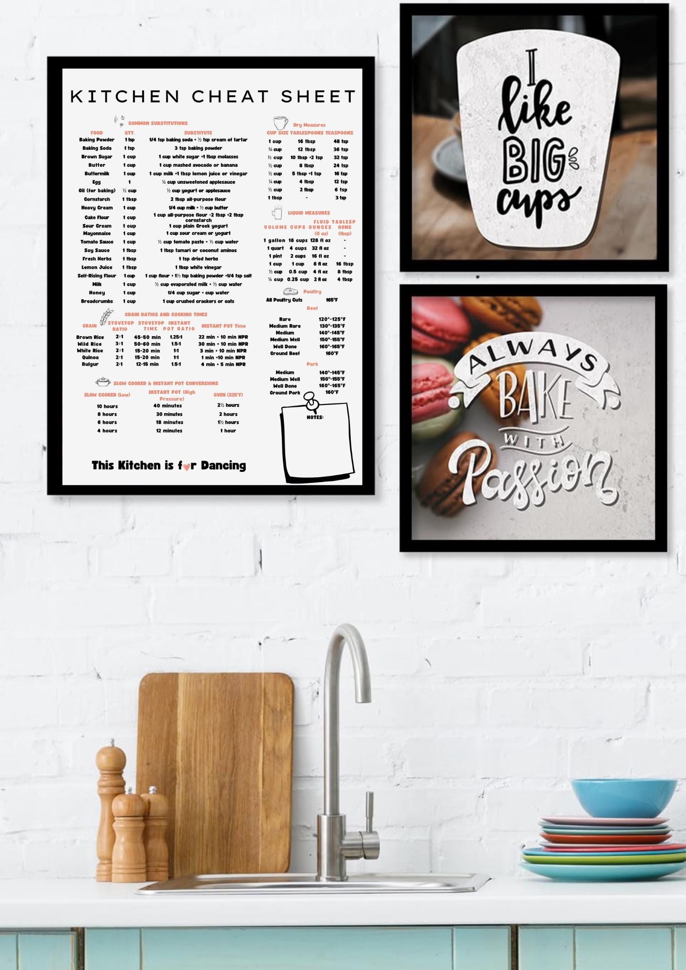 Kitchen Cheat Sheet Printable | White Cooking Substitution Chart A4 ...