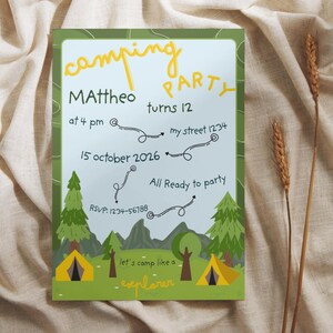 Camping Birthday Invitation Template, Editable Camping Party Invite, Campout Birthday Invite, Kids Camping Birthday Invite, Camping Invite