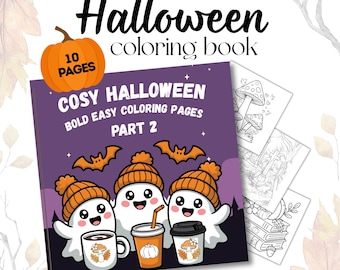 Spooky Cute Halloween Coloring Book 10 Pages Part 2 Cozy Halloween Coloring Pages Hygge Cozy Girl Coloring Fall Sheets Pages Comfy Coloring