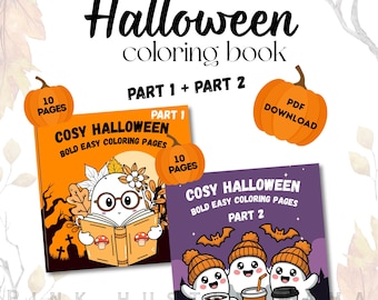 Cozy Halloween Coloring Pages 20 Pages Part 1 & 2 Spooky Cute Halloween Coloring Book Hygge Cozy Girl Coloring Fall Coloring Comfy Coloring