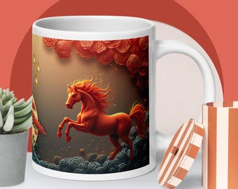 Year of the Horse Mug, Red Gold Chinese New Year Gift, 20oz