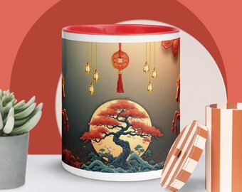 Year of the Horse Mug, Chinese New Year Gift, Red Gold Design