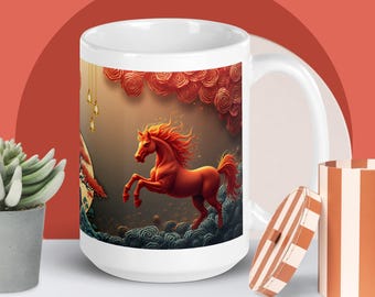 Year of the Horse Mug, Red Gold Chinese New Year Gift