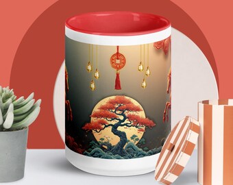 Year of the Horse Mug, Chinese New Year Gift, Red Gold Design