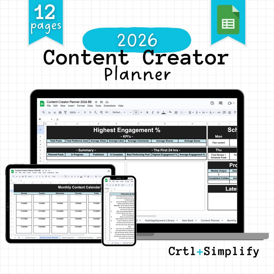 2026 Content Creator Planner | Social Media Content Dashboard ...