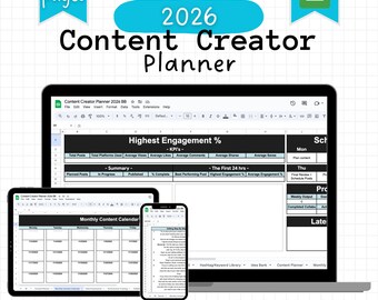 Planificateur de créateurs de contenu 2026 | Tableau de bord et analyse du contenu des réseaux sociaux dans Google Sheets