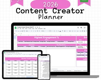 Planificateur de créateurs de contenu 2026 | Tableau de bord et analyse du contenu des réseaux sociaux dans Google Sheets