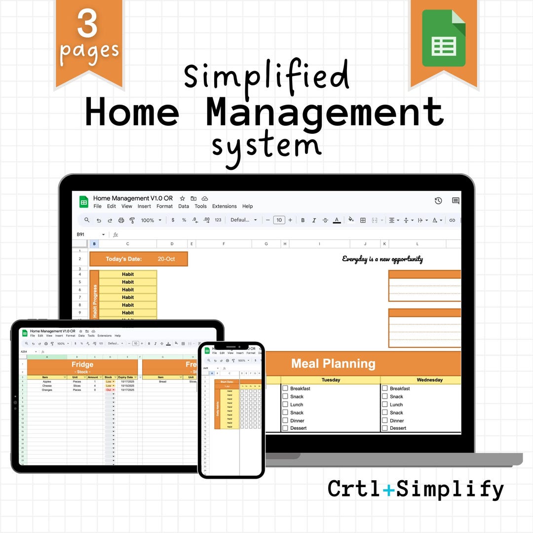 Home Management System Spreadsheet | Habit Tracker, Meal Planner ...
