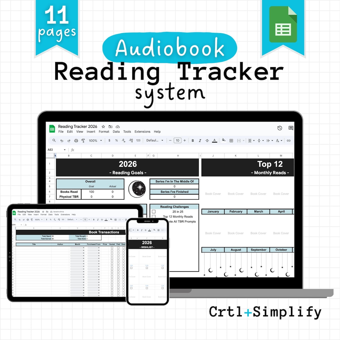 Audiobook Reading Tracker 2026 | Google Sheets Listening Log, Hours ...