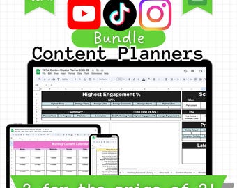 Foglio di calcolo per creatori di contenuti / Sistema di pianificazione per YouTube, Instagram e TikTok in Fogli Google