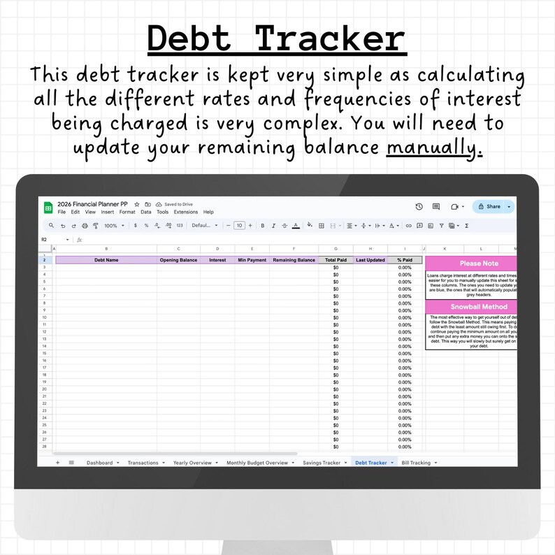 2026 Financial Tracker Spreadsheet | Budget, Bills, Savings & Debt ...