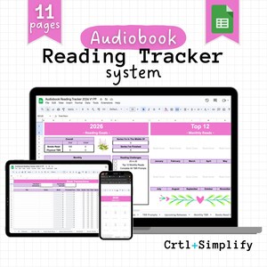 Audiobook Reading Tracker 2026 | Google Sheets Listening Log, Hours, Stats & Dashboard