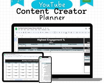 Feuille de calcul YouTube Content Creator Planner | Planification vidéo et suivi des analyses dans Google Sheets