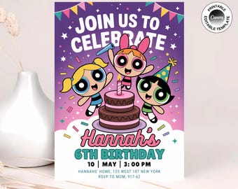 Powerpuff Girls Birthday Invitation: Editable Party Template (Digital Download 5x7in Canva Template)