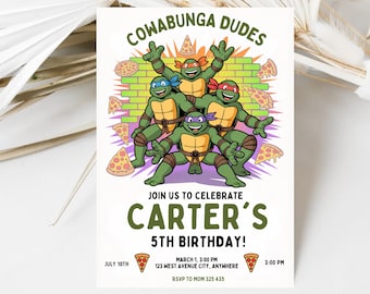Editable Ninja Turtle Birthday Invitation: Kids Party Template (Digital Download 5x7in Canva Template)