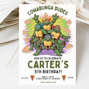 Editable Ninja Turtle Birthday Invitation: Kids Party Template (Digital Download 5x7in Canva Template)