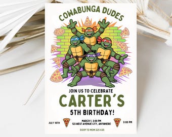 Editable Ninja Turtle Birthday Invitation: Kids Party Template (Digital Download 5x7in Canva Template)