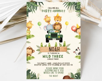 Safari 1st Birthday Invitation: Wild One Jungle Animals (Canva Template - Digital Download)