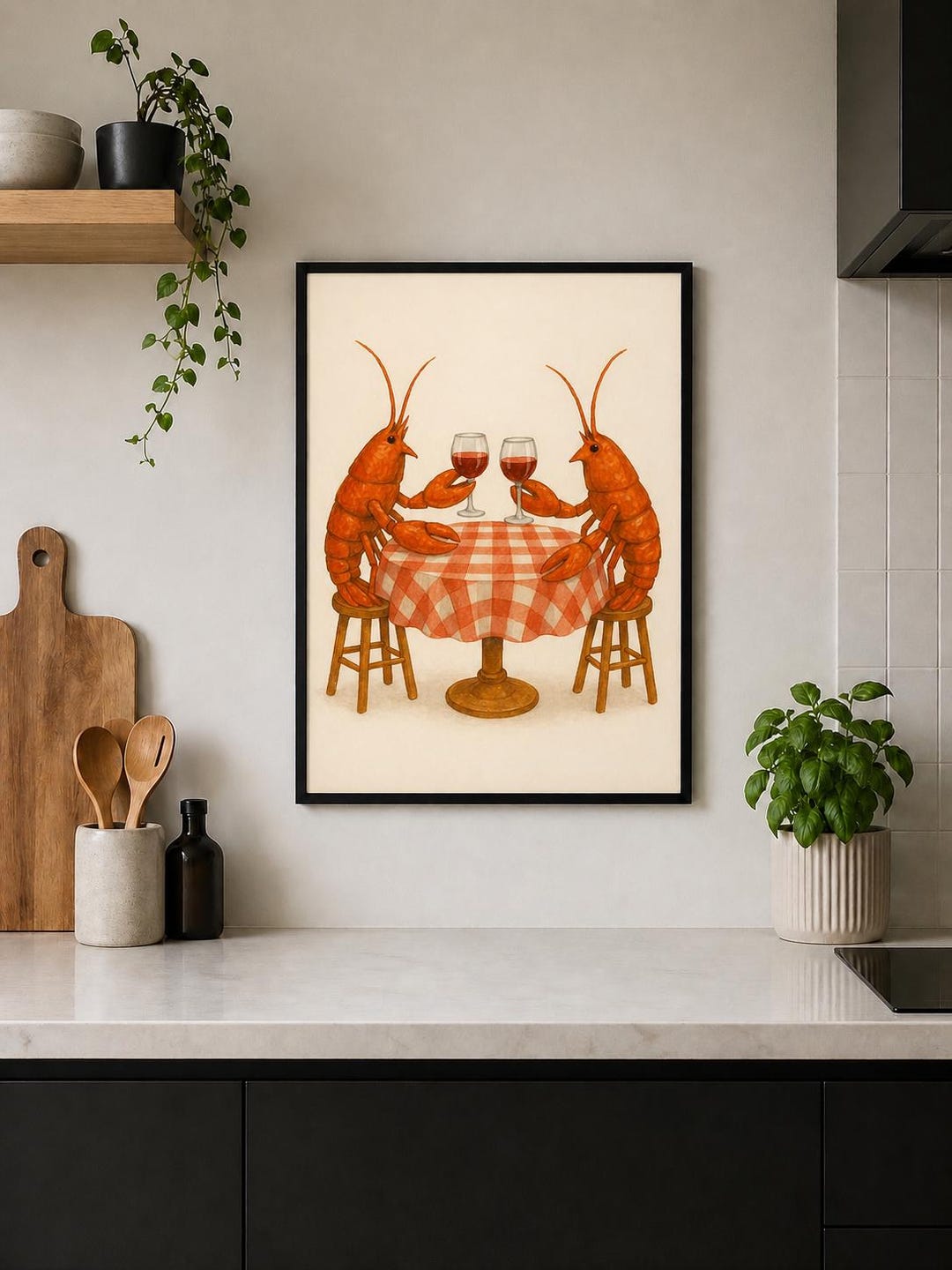 Lobsters on a Wine Date - Quirky Painting Style Art Print - Various ...