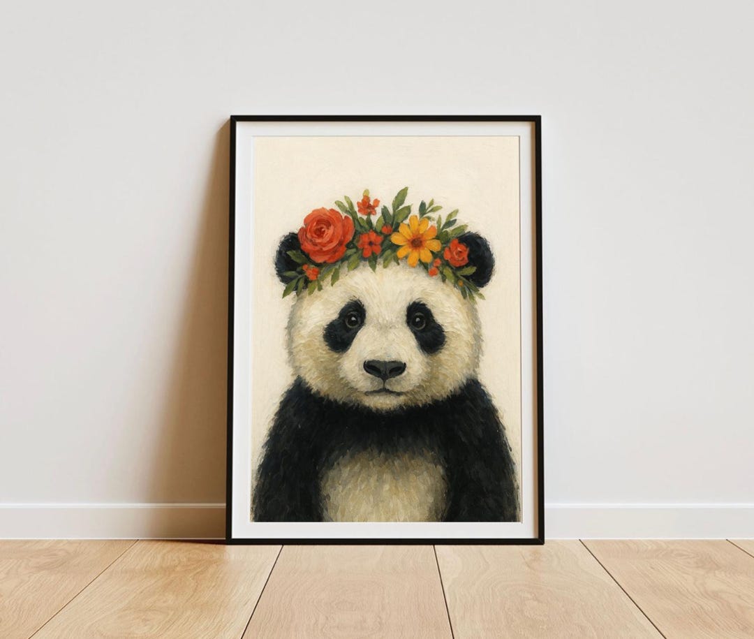Panda Wearing A Flower Crown - Painting Style Art Print - Various Sizes ...