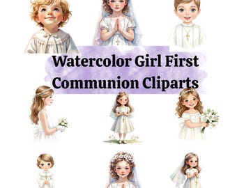 Aquarell Erste Kommunion Clipart | Religiöses PNG Set (Digitaler Download)