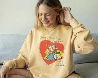 Retro Valentine's Day Sweatshirt, Vintage 50s Kitschy Couple, Funny Mid Century Modern Crewneck, Old School Romance Graphic Pullover, Kitsch