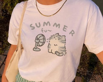 Cute Summer Cat T Shirt Pastel Aesthetic Graphic Tee, Funny Cartoon Cat Shirt, Soft Minimal Animal Design, Unisex Casual Summer Top, Comfort