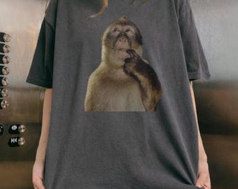 Funny Monkey Meme T-Shirt, Vintage Wash Oversized Graphic Tee, Aesthetic Animal Humor Shirt, Unisex Streetwear Casual Top, 90s oldschool