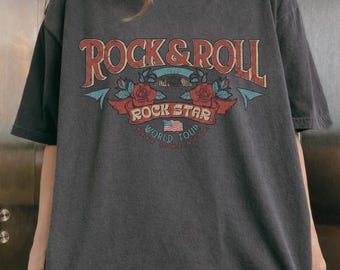 Vintage Rock TShirt, Retro Graphic Tee, Floral Rock and Roll Shirt, 80s Grunge Band Shirt, World Tour Concert Top, Edgy Festival Clothing