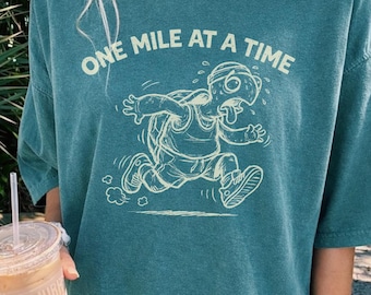 One Mile at a Time Turtle Shirt, Funny Running T Shirt Gift  for Runners and Joggers, Marathon Training Tee, Comfort Colors Motivational Fit