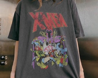 Vintage Super Hero Graphic T-Shirt Oversized Unisex Washed Black Comic Style Superpower Crew Streetwear Retro Aesthetic Statement Tee
