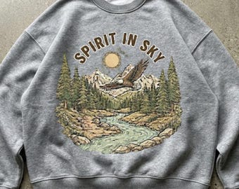 Vintage Eagle Sweatshirt, Spirit In The Sky Crewneck, Retro Mountain Nature Sweater, Gorpcore Outdoor Clothing, Hiking Gift for Him Her