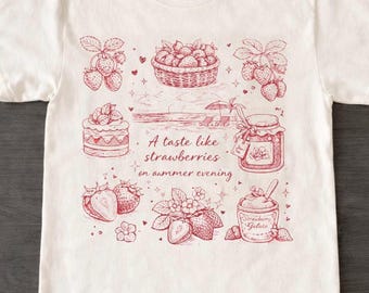 Cute Strawberry Graphic T-Shirt – Vintage Aesthetic Summer Tee | Cottagecore Fruit Print Shirt | Soft Casual Top for Women & Girls Gift Idea