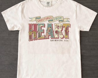 Retro Valentine Shirt, Comfort Colors Greetings From Heart Tee, Vintage Love T-Shirt, Trendy Valentines Day Gift for Her, Coquette Aesthetic