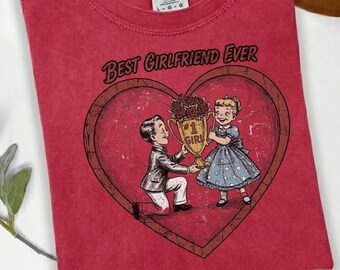 Comfort Colors Best Girlfriend Ever Shirt Vintage #1 Girl Trophy Graphic Tee Retro Valentines Day Gift for Her Distressed Grunge Heart 90s